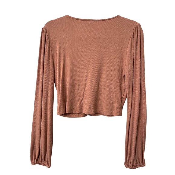 Mittoshop Crop Top Size Medium Ribbed Long Sleeve Dusty Rose Soft Modern Trendy - Picture 2 of 7